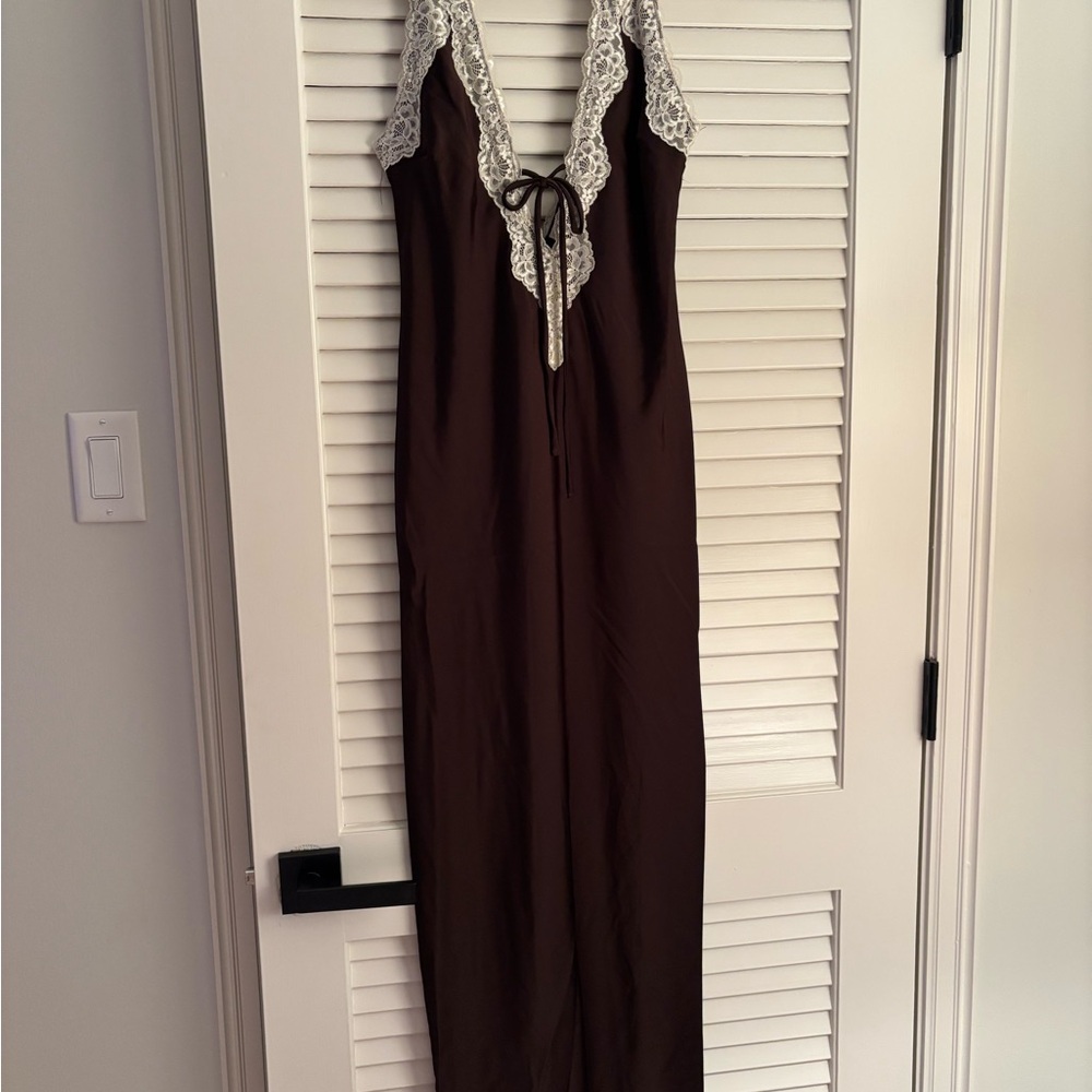 Gianni Bini Brown Chemise with Cream Lace Trim